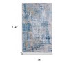 Blue Gold and Gray Abstract Power Loom Area Rug With Fringe - 3 of 4