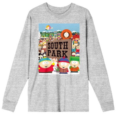 South Park Spray Paint Characters Crew Neck Long Sleeve Black Adult  Tee-Small