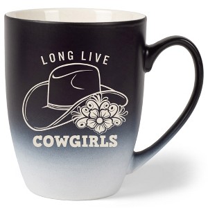 100 North Floral Western Hat 10 Ounce Black and White Two Toned Ombre, Comfortably Fits Your Hands, Ceramic Tea Coffee Cup Mug, Long Live Cowgirls - 1 of 1