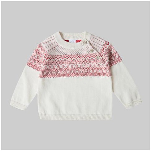Stellou & Friends 100% Cotton Jacquard Design Infant Baby Long Sleeve Crew  Neck Sweater - 0-3 Months / White with Red - 9-12 Months / White with Red