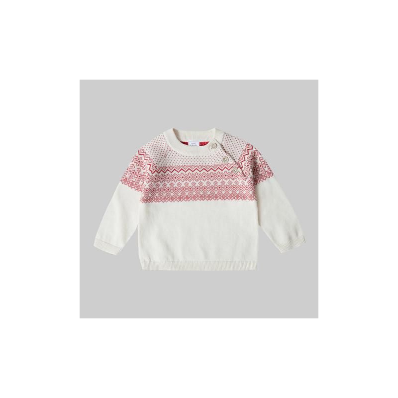 Stellou & Friends 100% Cotton Knit Norwegian Jacquard Design Baby Toddler Boys Girls Long Sleeve Crew Neck Sweater with Shoulder Buttons, 1 of 6