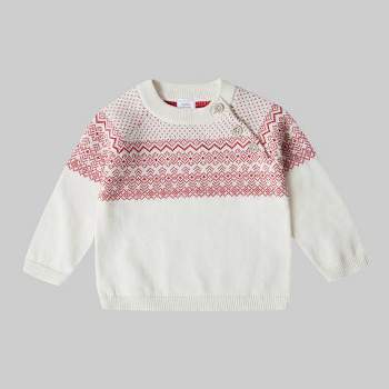 Stellou & Friends 100% Cotton Knit Norwegian Jacquard Design Baby Toddler Boys Girls Long Sleeve Crew Neck Sweater with Shoulder Buttons