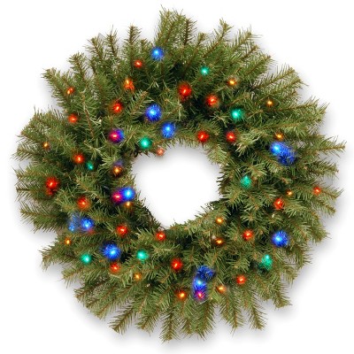 National Tree Company Pre-Lit Artificial Christmas Wreath, Green, Norwood Fir, Multicolor Lights, Christmas Collection, 24 Inches