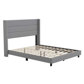 Flash Furniture Hollis Upholstered Platform Bed with Wingback Headboard, Mattress Foundation with Slatted Supports, No Box Spring Needed