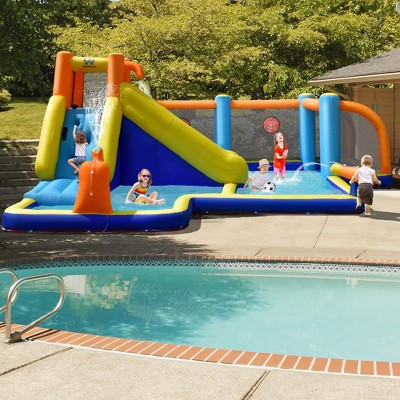 Giant Blue and Yellow Inflatable Soccer Water Slide Bouncer