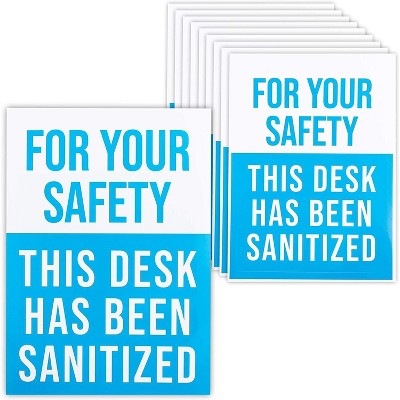 10-Pack Safety Sticker Sign of This Desk Has Been Sanitized (5" x 7", Blue)