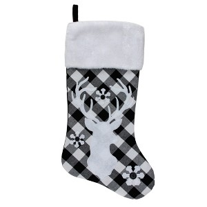 Northlight 20.5" Black and White Plaid Rustic Reindeer Snowflake Christmas Stocking - 1 of 3