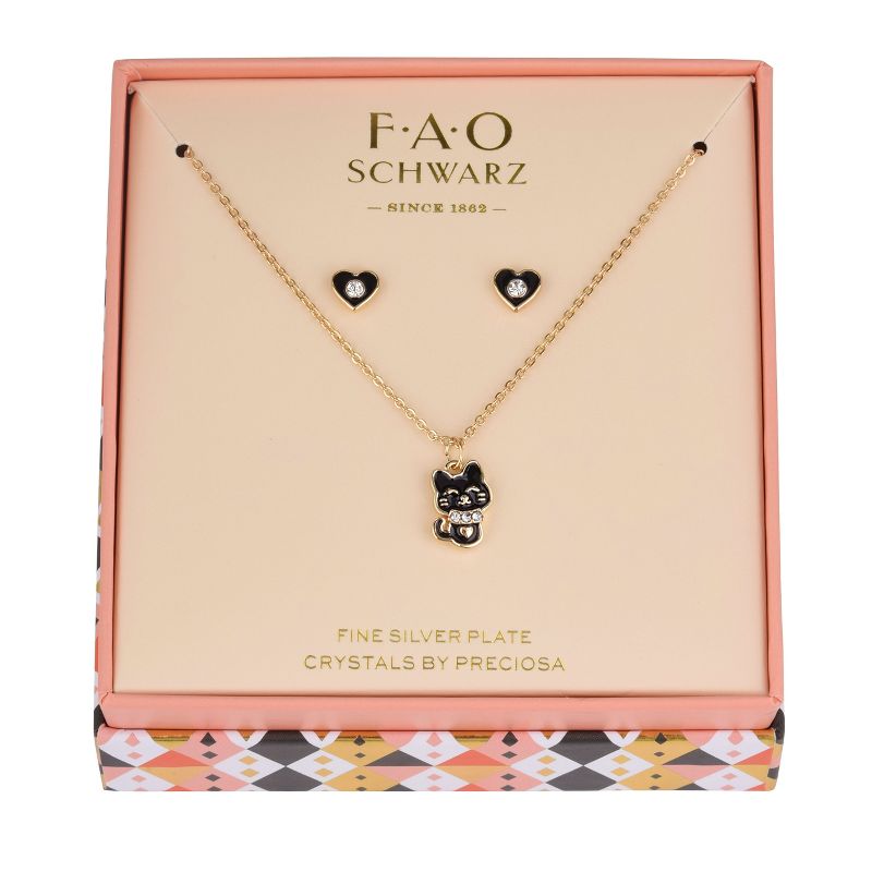 FAO Schwarz Gold Tone Kitty Necklace and Earring Set, 2 of 3