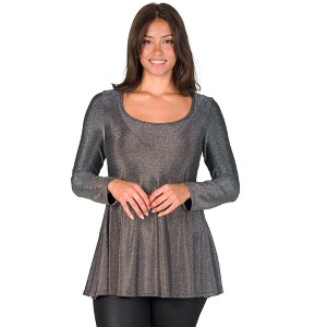 24seven Comfort Apparel Scoop Neck Long Sleeve Shimmery Fabric Tunic Top - 1 of 4