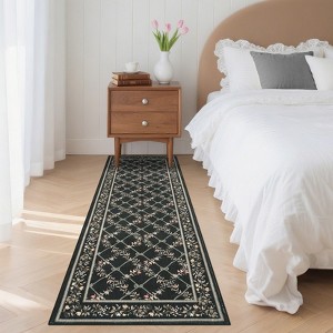 Modern Washable Area Rug for Living Room, Floral Printed Floor Rug with Non Slip Backing, Ultra-Thin Stain Resistant Carpet for Home - 1 of 4