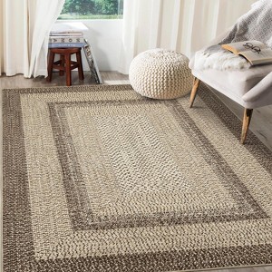 Area Rug Braided Printed Throw, Non-Slip Low Pile Accent Carpet, Foldable Soft Floor Cover for Bedroom or Living Room, Mocha - 1 of 4