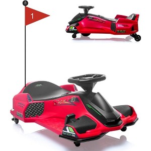 Kids Electric Drift Car, 24V Ride-On Go-Kart, Speed Up to 7.5MPH, Built-in Music, Colorful LED Tail Lights, Low-Power Alarm, for Boys Girls - 1 of 4