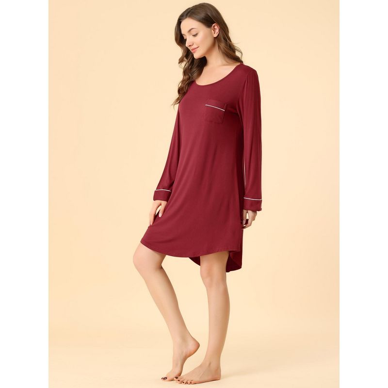 Allegra K Women's Soft Long Sleeve Mini Lounge Dress Nightgown, 4 of 7