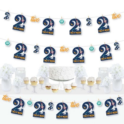 Big Dot of Happiness 2nd Birthday Two the Moon - Outer Space Second Birthday Party DIY Decorations - Clothespin Garland Banner - 44 Pieces