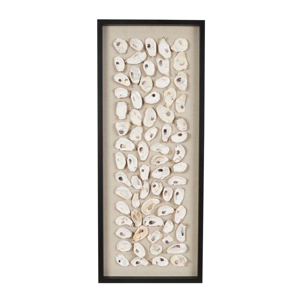 39"x16" Shell Handmade Abstract Wall Decor with Beige Linen, Black Frame - Olivia & May: Coastal Elegance Decor