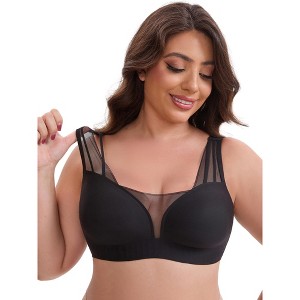 INSPIRE CHIC Women's Mesh Wireless Push Up Minimizers Wide Straps Lightweight Breathable Seamless Soft Bras - 1 of 4