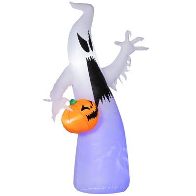 Syemin Decorative Holiday Scene Props 5.9' Halloween Inflatable Outdoor Decor Ghost with Pumpkin, Blow Up Halloween Decor, White, 41.3"*25.5"*70.8"