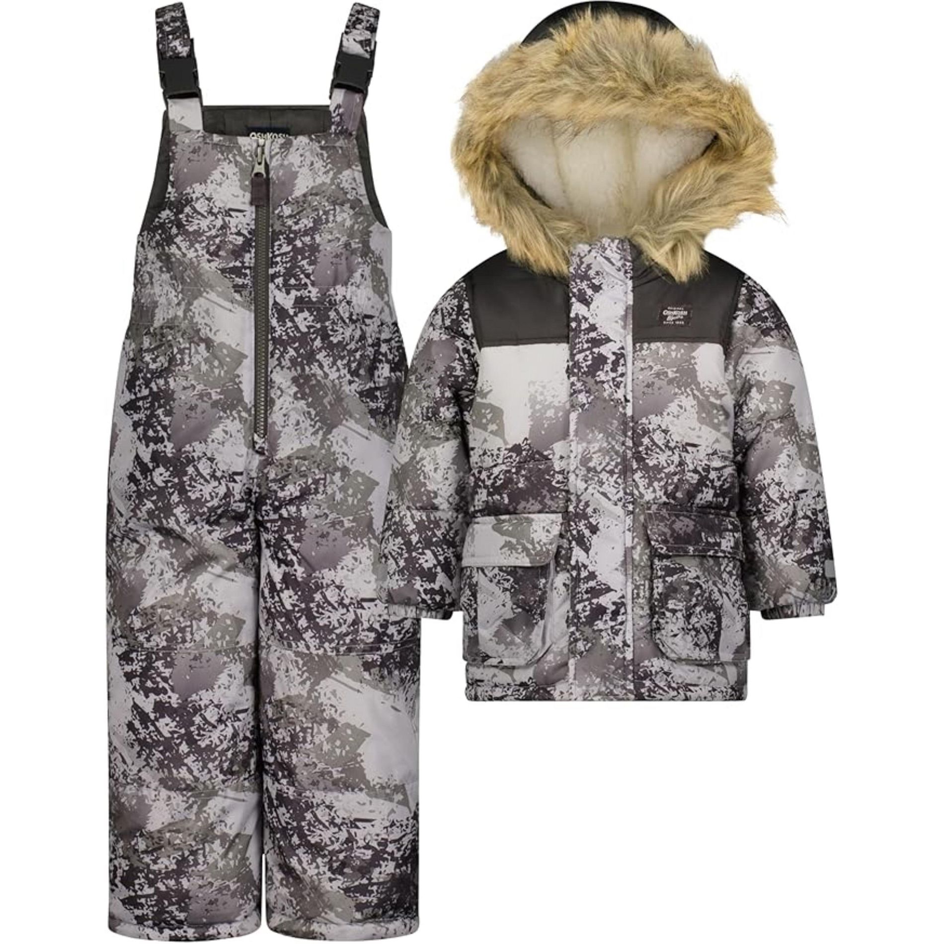 OshKosh B'Gosh Little Boys' Heavyweight Coat and Snowbib Snowsuit Set, Grey, 4