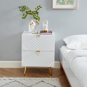 Probe Hues High Gloss Nightstand with 2 Drawer and Wave-pattern Detailing - 1 of 4