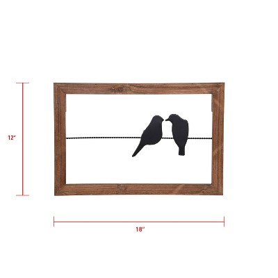18 x 12 inch Rustic Love Birds On Wire Wood and Metal Wall Art