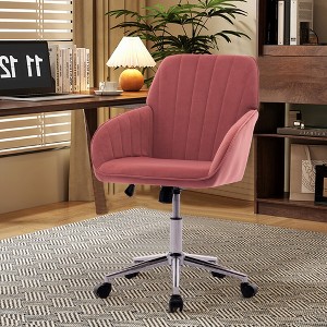 CAVINAS Adjustable Swivel Office Chair, Ergonomic Office Chair with Silver Base and Wheels for Work Study Vanity - 1 of 4