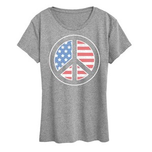 Women's - Instant Message - USA Flag Inside Peace Sign Short Sleeve Graphic T-Shirt - 1 of 4