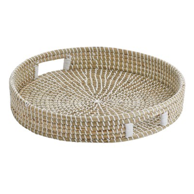 mDesign Seagrass Woven 18" Round Basket Serving Tray w/ Handles
