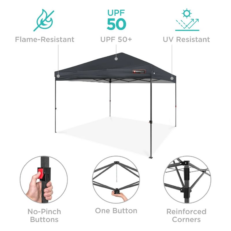 Best Choice Products 10x10ft Easy Setup Pop Up Canopy w/ 1-Button Setup, Wheeled Case, 4 Weight Bags, 5 of 11