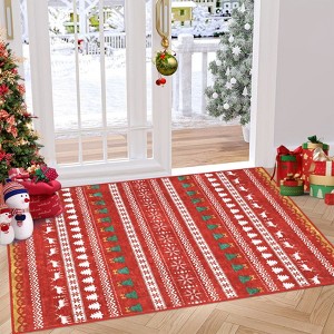 Christmas Area Rug Non-Slip Washable Snowflake Living Room Rug with Rubber Backing, Low Pile Faux Wool Soft Rug Holiday Decor Xmas Rug - 1 of 4