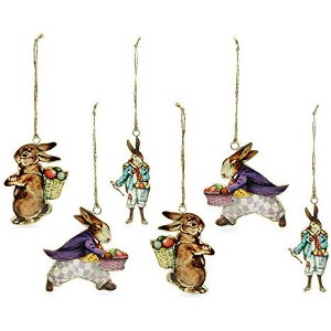 AuldHome Design Easter Decorations, 6pc Set; Classic Rabbit and Egg Themed Retro Easter Ornaments - 1 of 4
