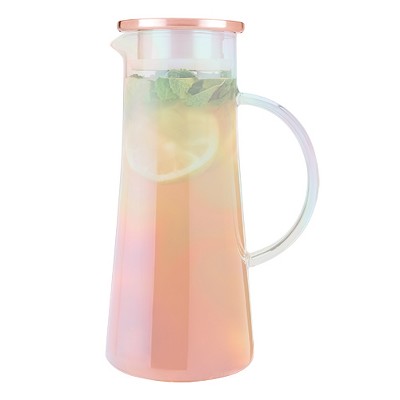 Pinky Up Charlie Glass Iced Tea Pitcher with Lid - Infusion Pitcher for Loose Leaf Tea - 1.5liter Iridescent Glass and Stainless Steel - Set of 1