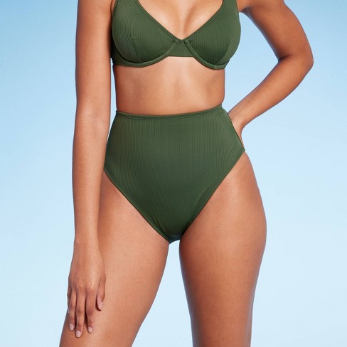 Women's High Waist High Leg Ribbed Medium Coverage Bikini Bottom - Shade &  Shore™ Dark Green L : Target