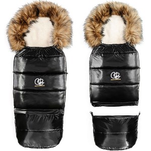 Cover Baby 0-3 Years Organic Premium Beige Wool Adjustable Footmuff in Satin Black - 1 of 4