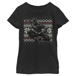 Girl's Marvel Black Panther Knit Pattern Print T-Shirt - 1 of 3