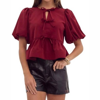 Women's Danielle Puff Sleeves Bow Detail Top - entro