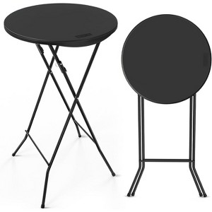 VINGLI 24" Plastic Folding Round Table Bar Height, HDPE Matrial with Gray Metal Finish, High Top Table for Outdoor Party, , Black - 1 of 4