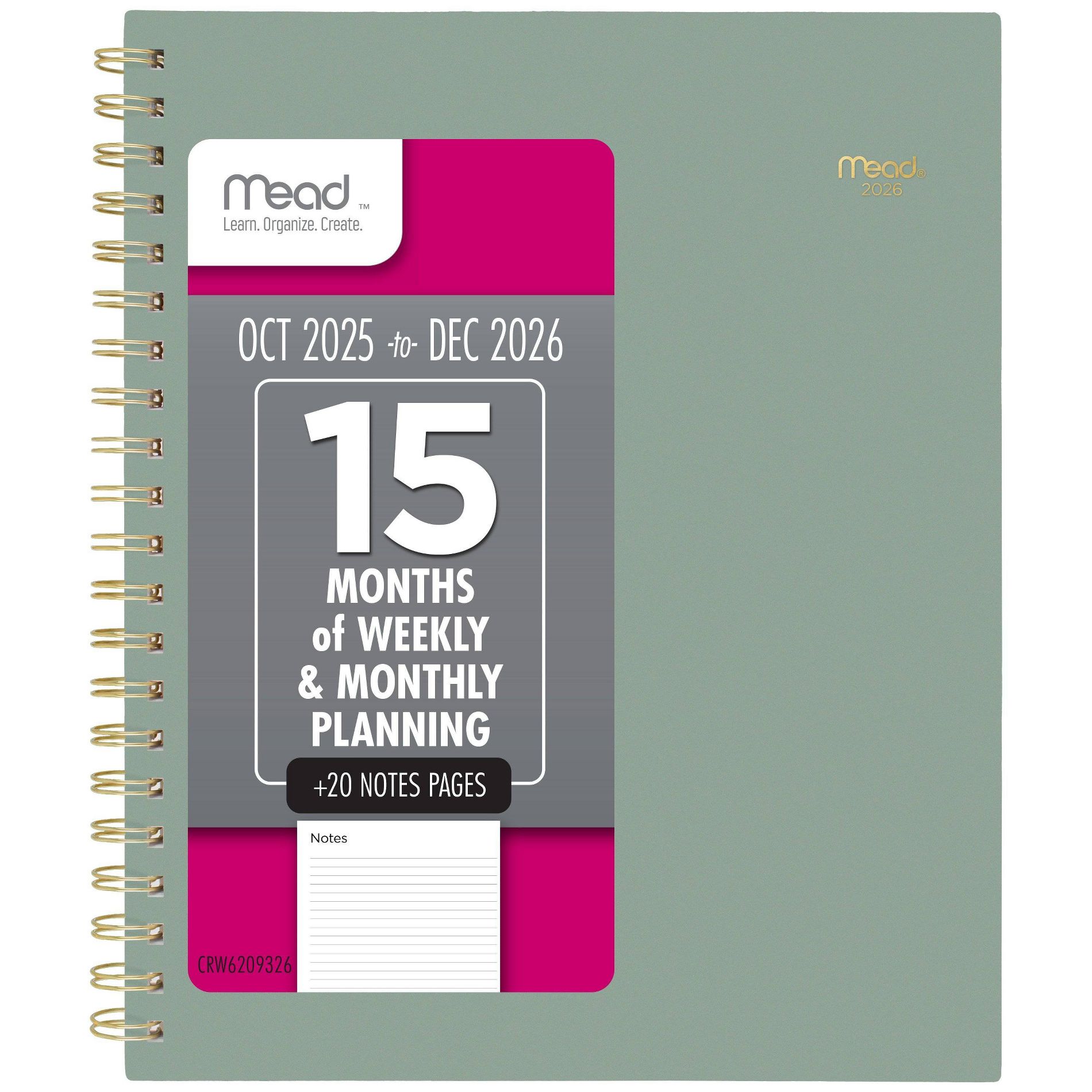 Mead 2025-2026 Weekly/Monthly 11"x9.375" Sage Large Planner