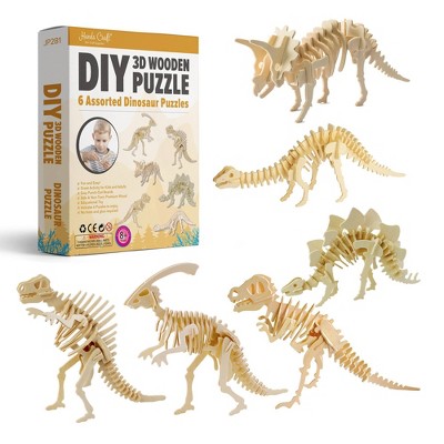 6ct Wooden Puzzle Dinosaurs Bundle Set - Hands Craft