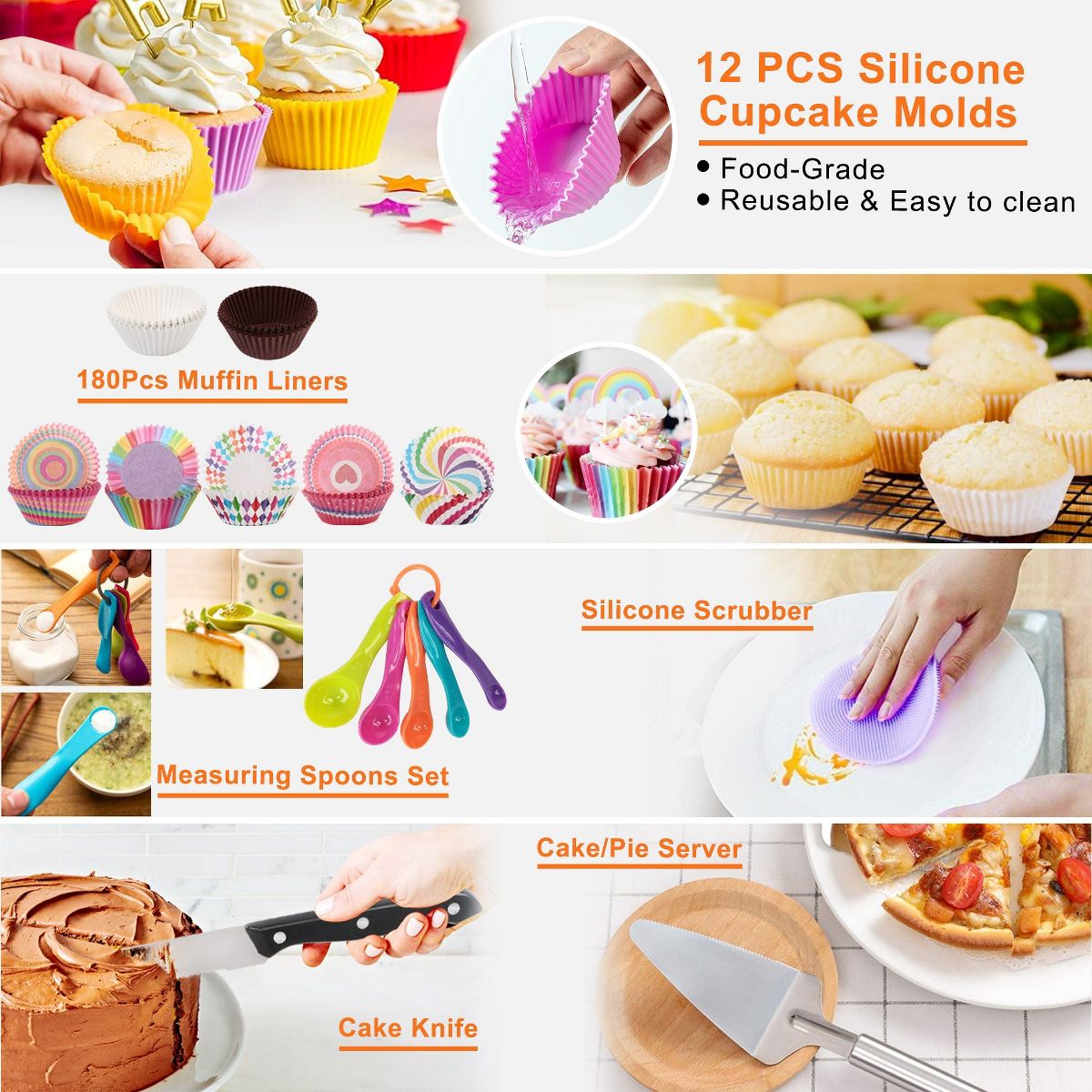 LotFancy Cake Decorating Kit, Cake Baking Supplies Set with Rotating Turntable, 3 Springform Pans - thumbnail 6