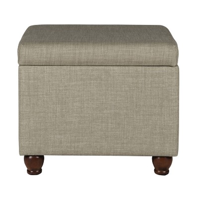 Square Fabric Upholstered Wooden Ottoman with Hidden Storage Gray/Brown - Benzara