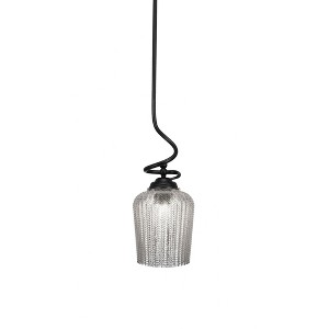 Toltec Lighting Capri 1 - Light Pendant in  Matte Black with 9" Silver Textured Shade - 1 of 1