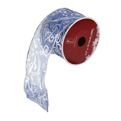 Northlight Blue and Silver Abstract Swirls Christmas Wired Craft Ribbon 2.5" x 10 Yards