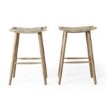 Pulaski 2pk Outdoor Acacia Wood Bar Stools with Wicker - Light Brown - Christopher Knight Home