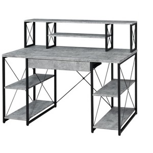 Royal Hampton Metal Desk with 4 Open Bottom Shelves and Bookcase Hutch, Gray and Black - 1 of 4