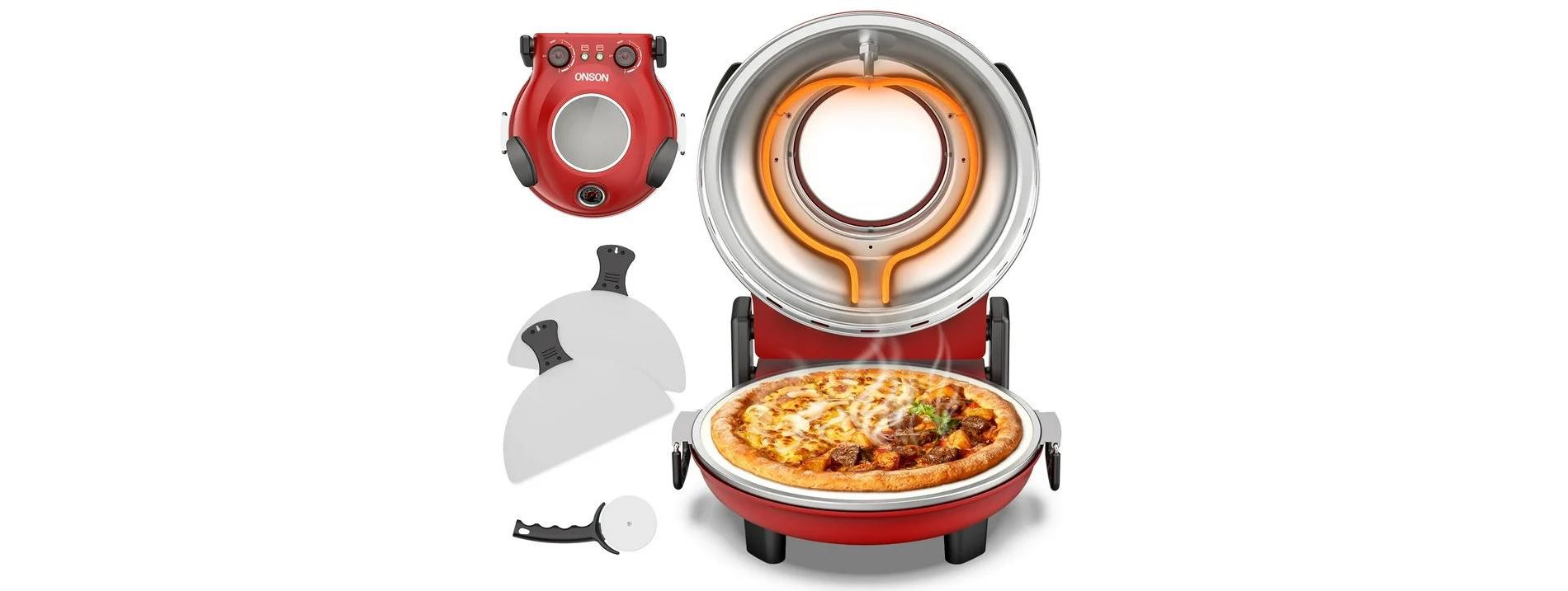 Teendow 12" Indoor Pizza Oven with Removable Ceramic Stone, 800°F Max Heat, Adjustable Top & Bottom Heating,Red