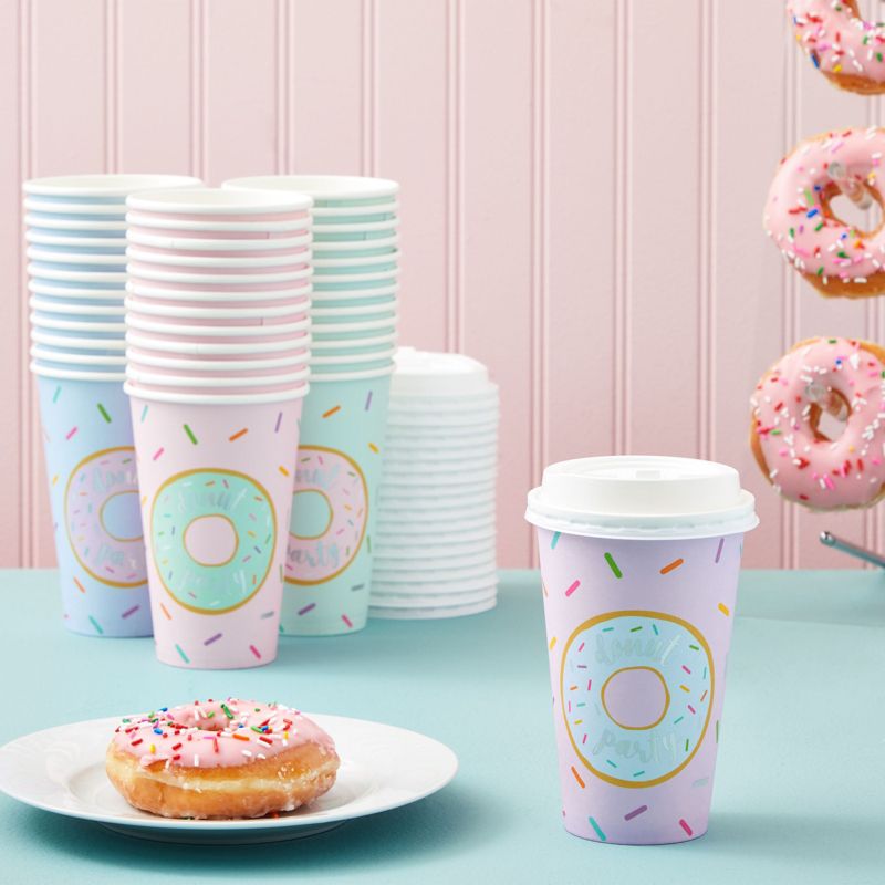 Blue Panda 48 Pack Disposable Coffee Cups With Lids for Donut Grow Up Party Supplies, 16 oz, 4 Pastel Designs, 2 of 10