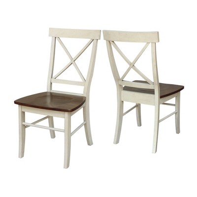 Antiqued Almond and Espresso Cross Back Wood Dining Chair