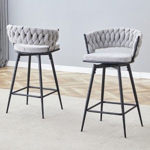 Sapphtopaz Swivel Dining Chairs Set of 2 Bistro Chairs Linen Knit Upholstered Dining Room Chair with Metal Legs Bar Chair for Dining Room - 1 of 4