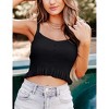 Womens Knit Camisole Tank Tops Strap Cropped Tank Tops with Ruffle Hem Front Button V Neck Cropped Camisole - 4 of 4