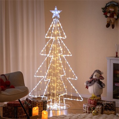 Angel Sar 5ft Lighted Christmas Tree, 454 Dazzling LED Lights with Star Topper, All-Weather Indoor Outdoor Deco